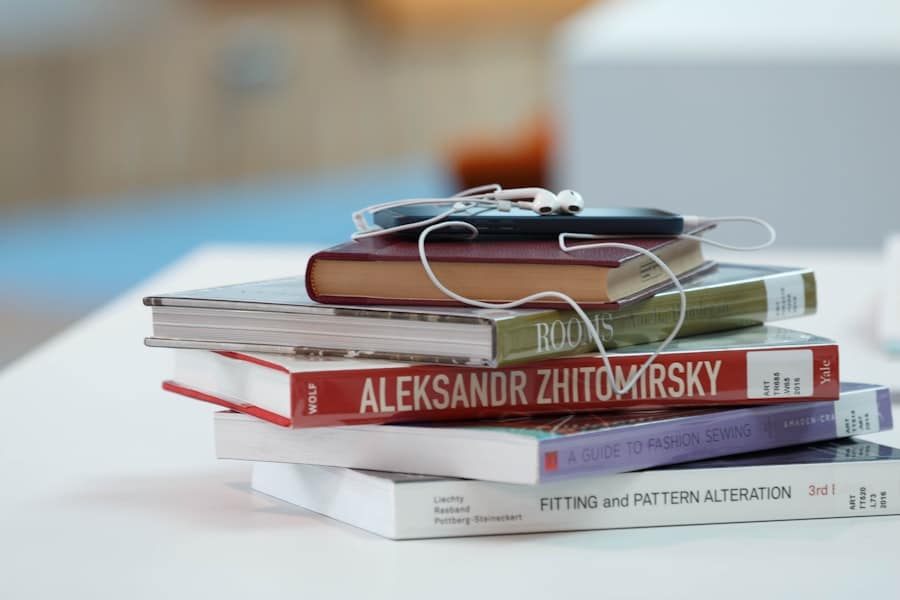 Laptop and textbooks