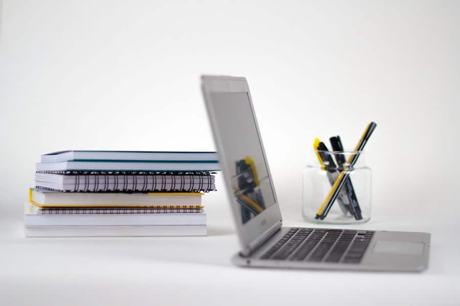 Photo Laptop and textbooks